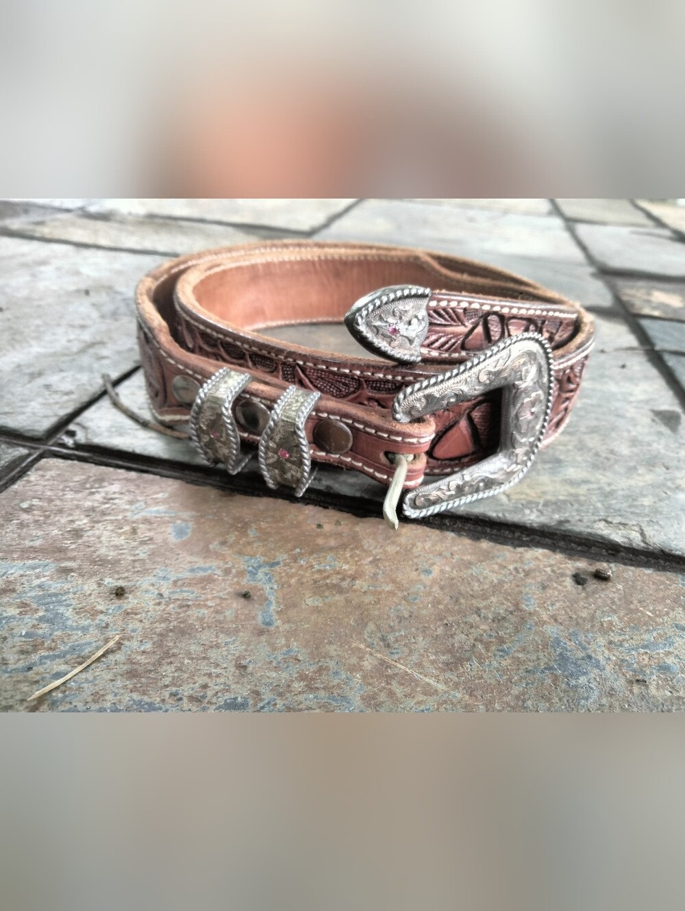 VOGT SIGNATURE 4 PIECE BUCKLE BELT STERLING SILVER 14K GOLD W/ 4 PINK RUBIES